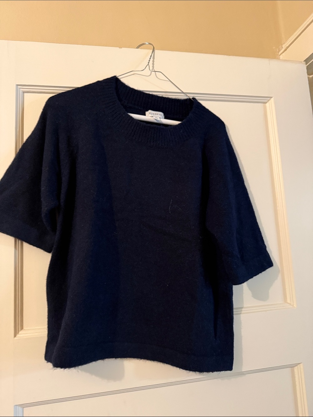 Evereve Navy Short-Sleeve Crewneck Sweater